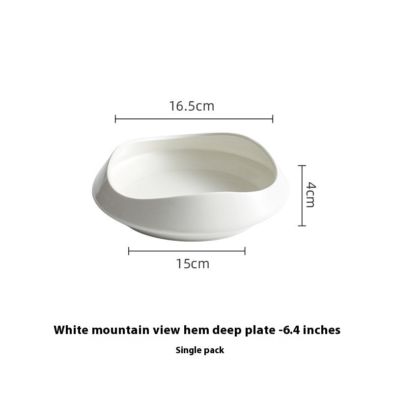 White Porcelain Guanshan Plate – Irregular Japanese‑Style Mountain Rim Dish