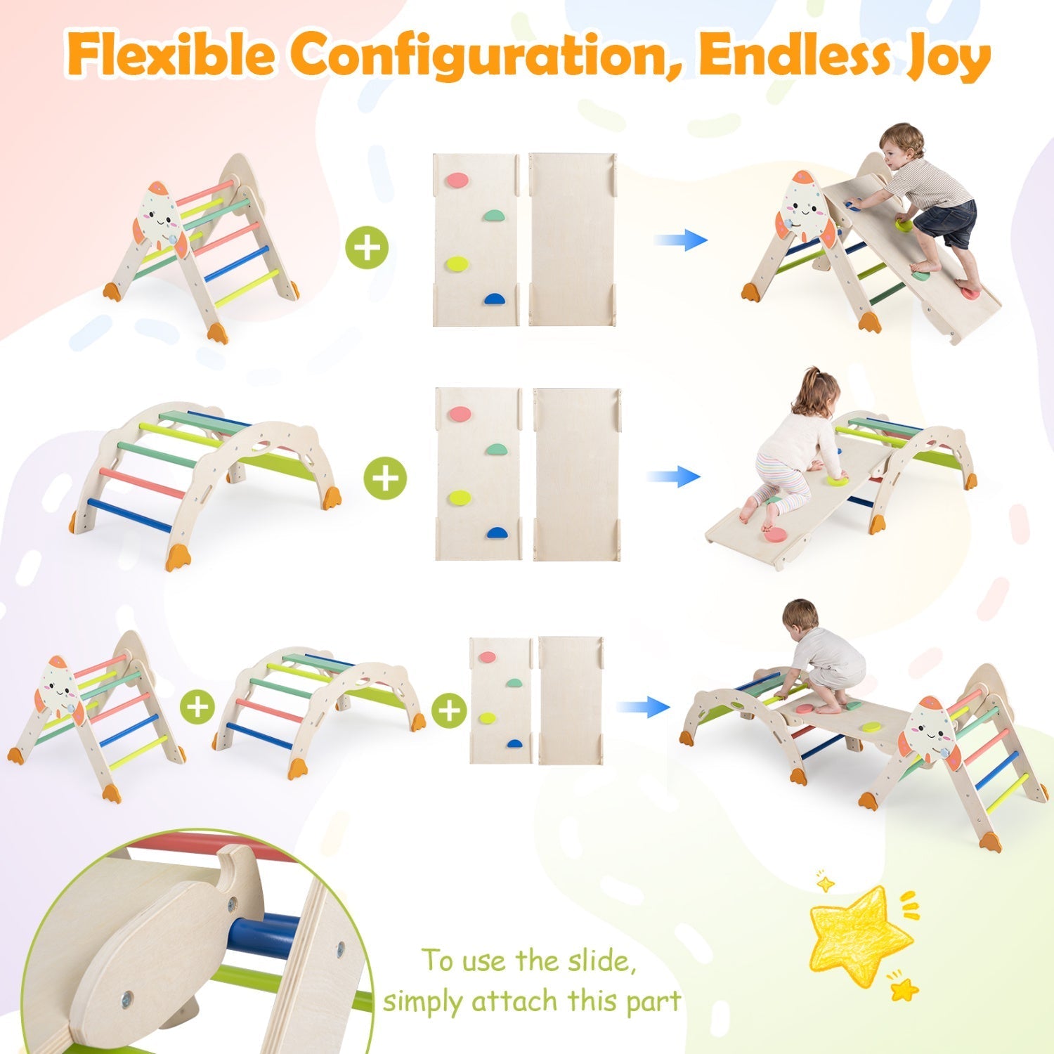 8-in-1 Foldable Climbing Set for Toddlers with Rocket Theme