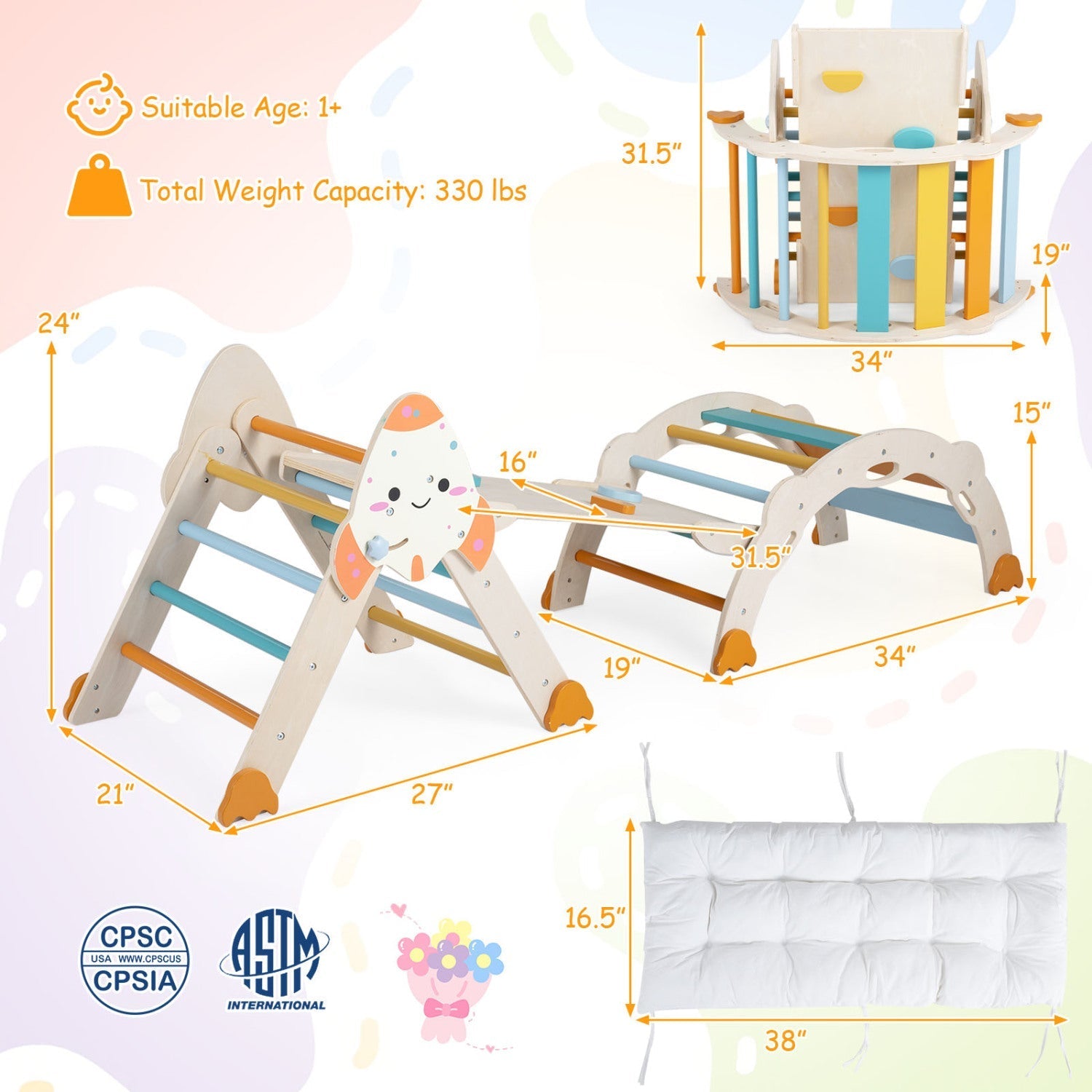 8-in-1 Foldable Climbing Set for Toddlers with Rocket Theme