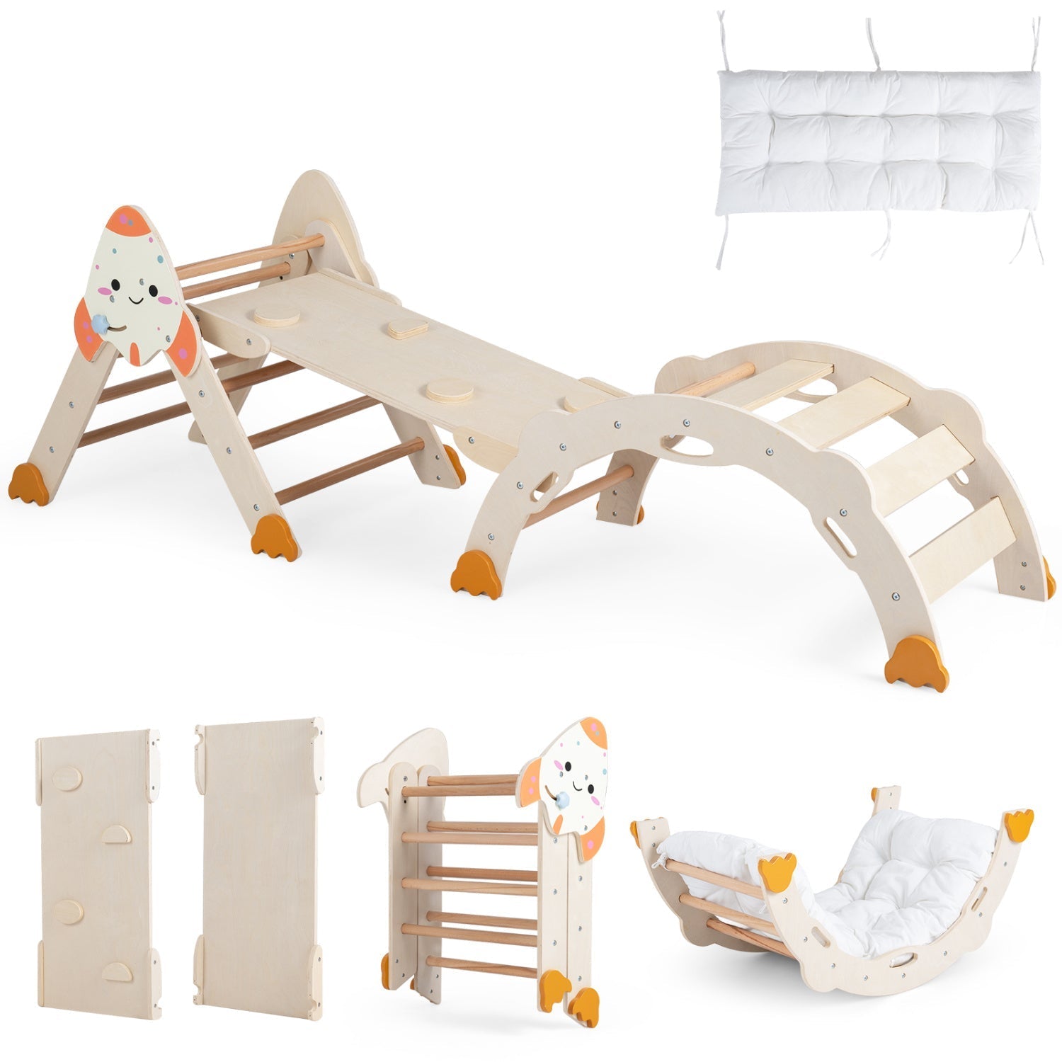 8-in-1 Foldable Climbing Set for Toddlers with Rocket Theme
