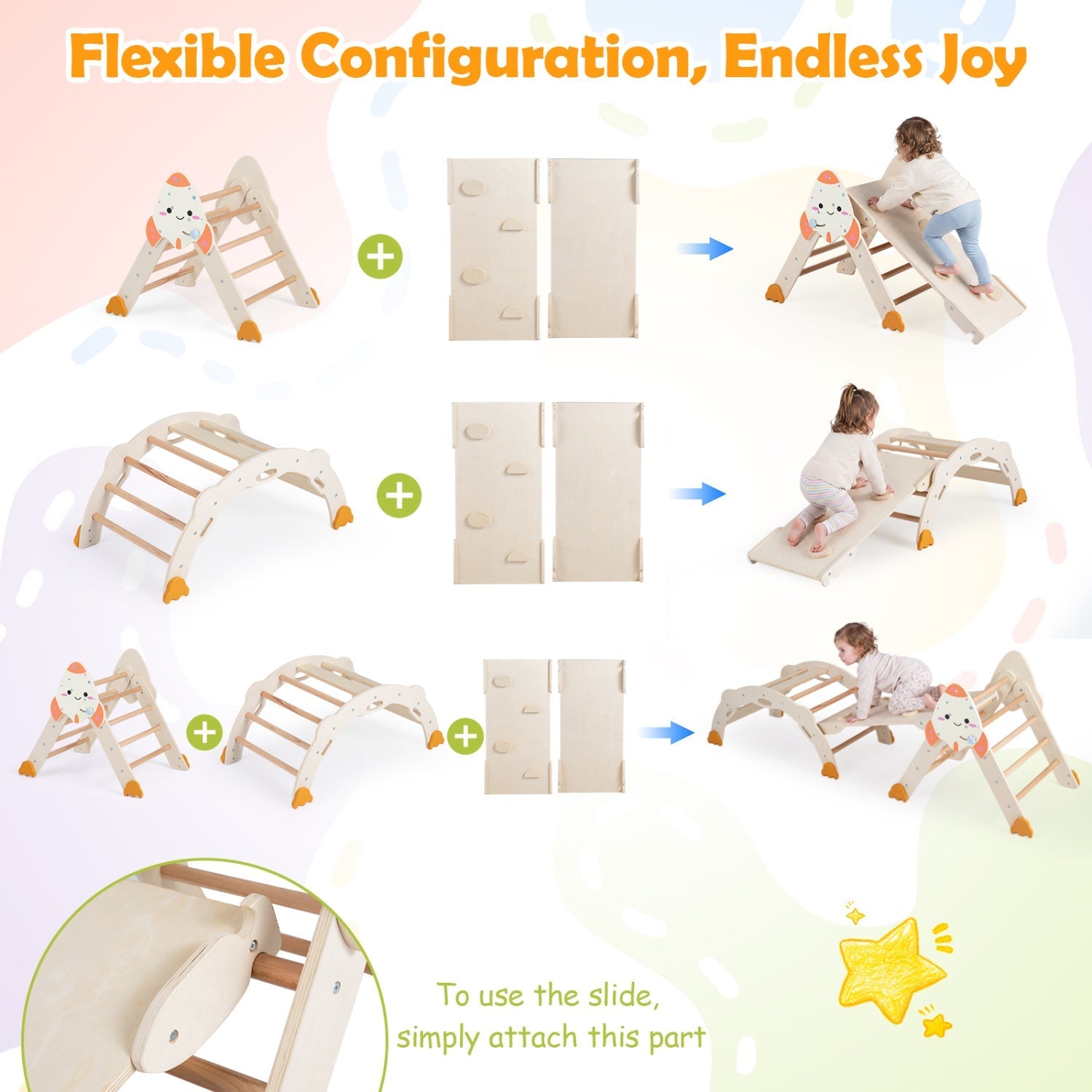 8-in-1 Foldable Climbing Set for Toddlers with Rocket Theme