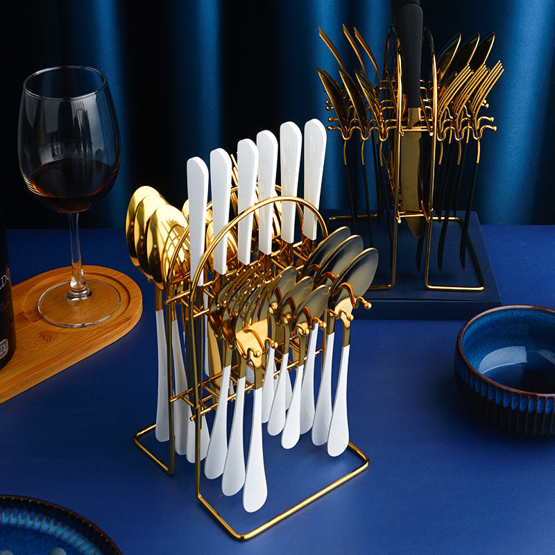 Gold Dinnerware Set Stainless Steel Tableware 24 pc