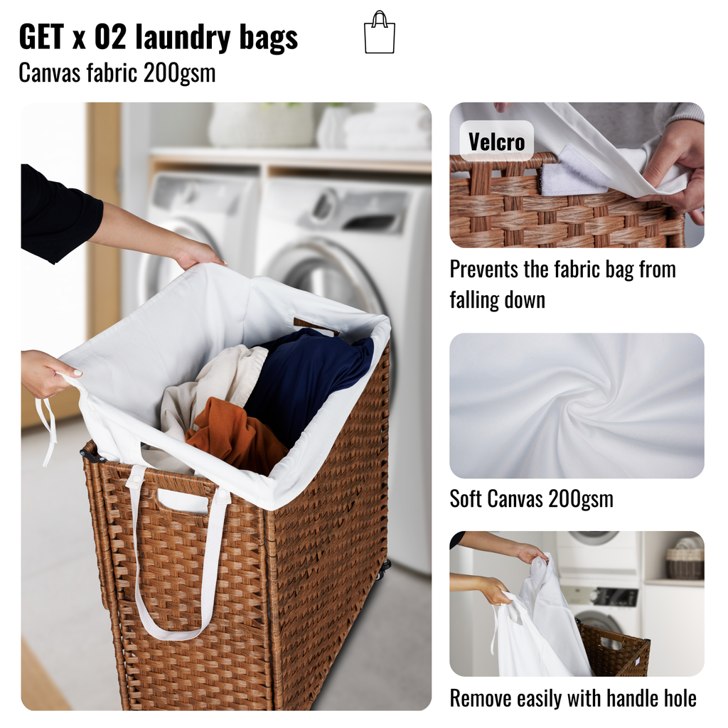 Laundry Hamper With Lid and 02 Removable Bags with Wheels