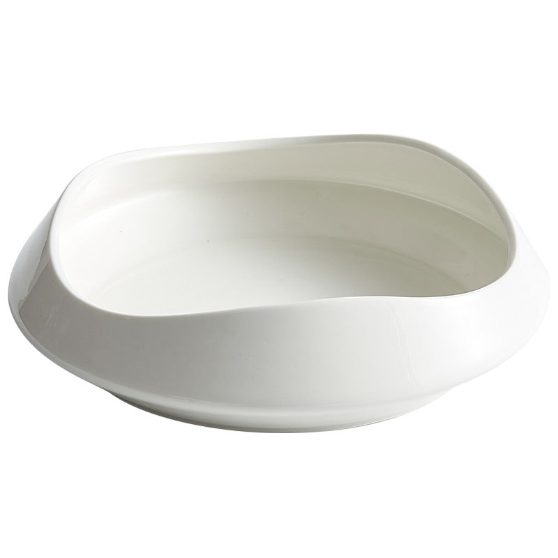 White Porcelain Guanshan Plate – Irregular Japanese‑Style Mountain Rim Dish