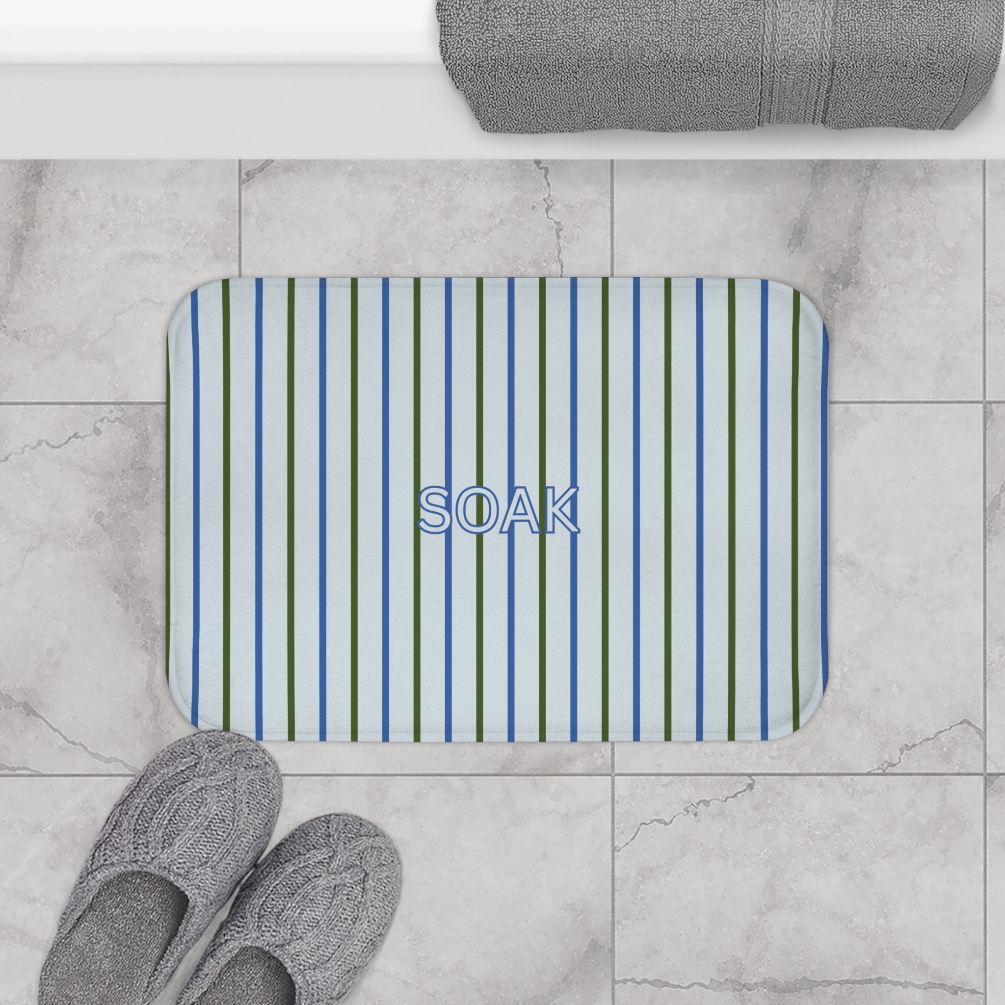 SOAK Striped Bath Mat — Blue & Green Spa Bathroom Rug