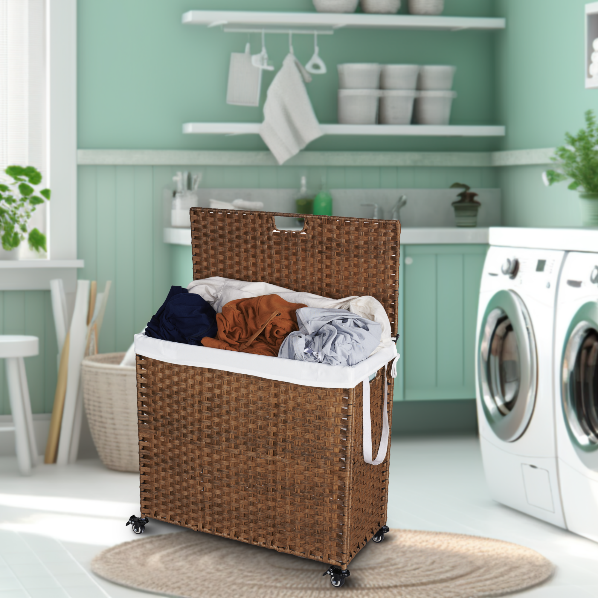 Laundry Hamper With Lid and 02 Removable Bags with Wheels
