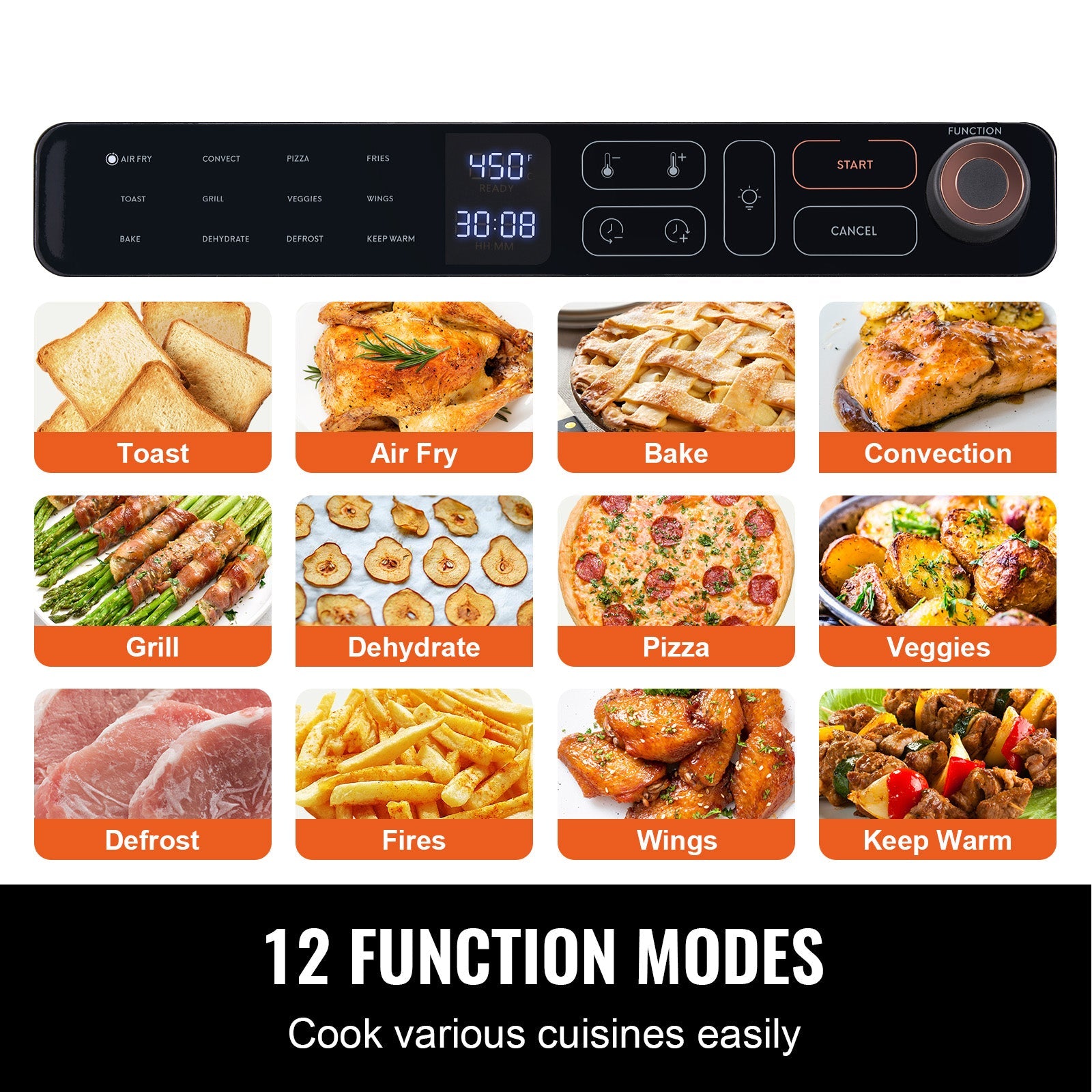 12-IN-1 Air Fryer Toaster Oven, 25L Convection Oven