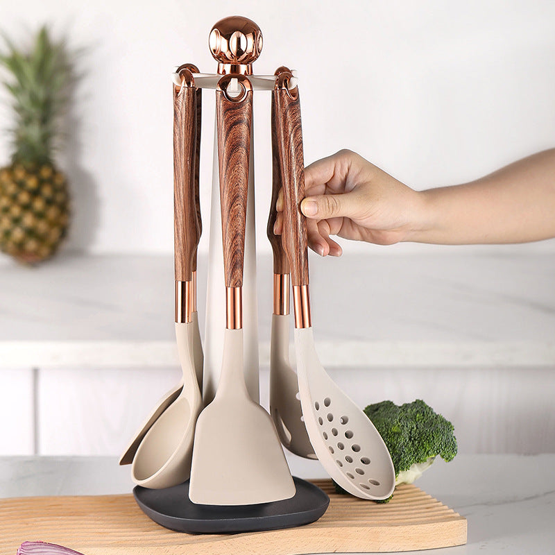 10 Wooden Handle Cooking Kitchen Silicone Utensils