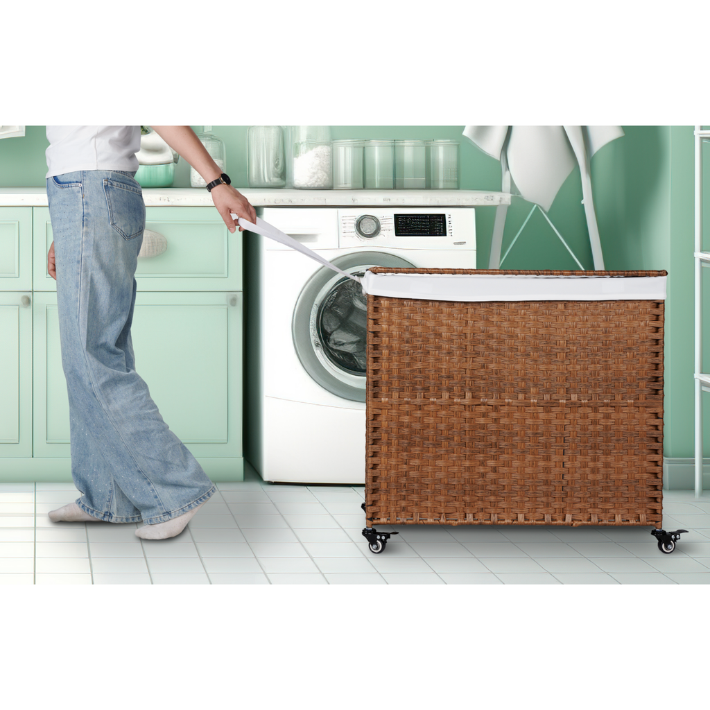 Laundry Hamper With Lid and 02 Removable Bags with Wheels