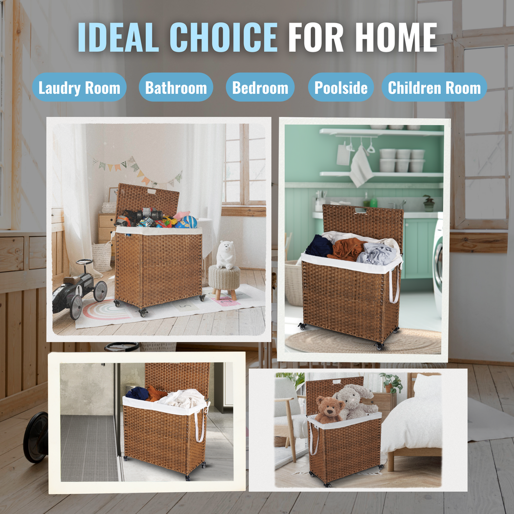 Laundry Hamper With Lid and 02 Removable Bags with Wheels