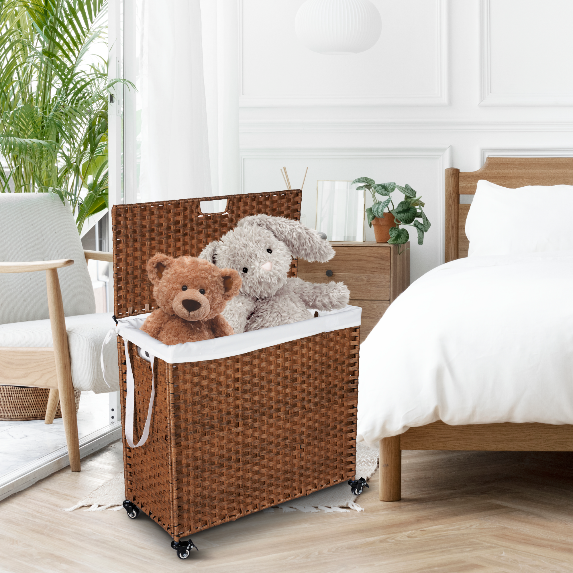 Laundry Hamper With Lid and 02 Removable Bags with Wheels