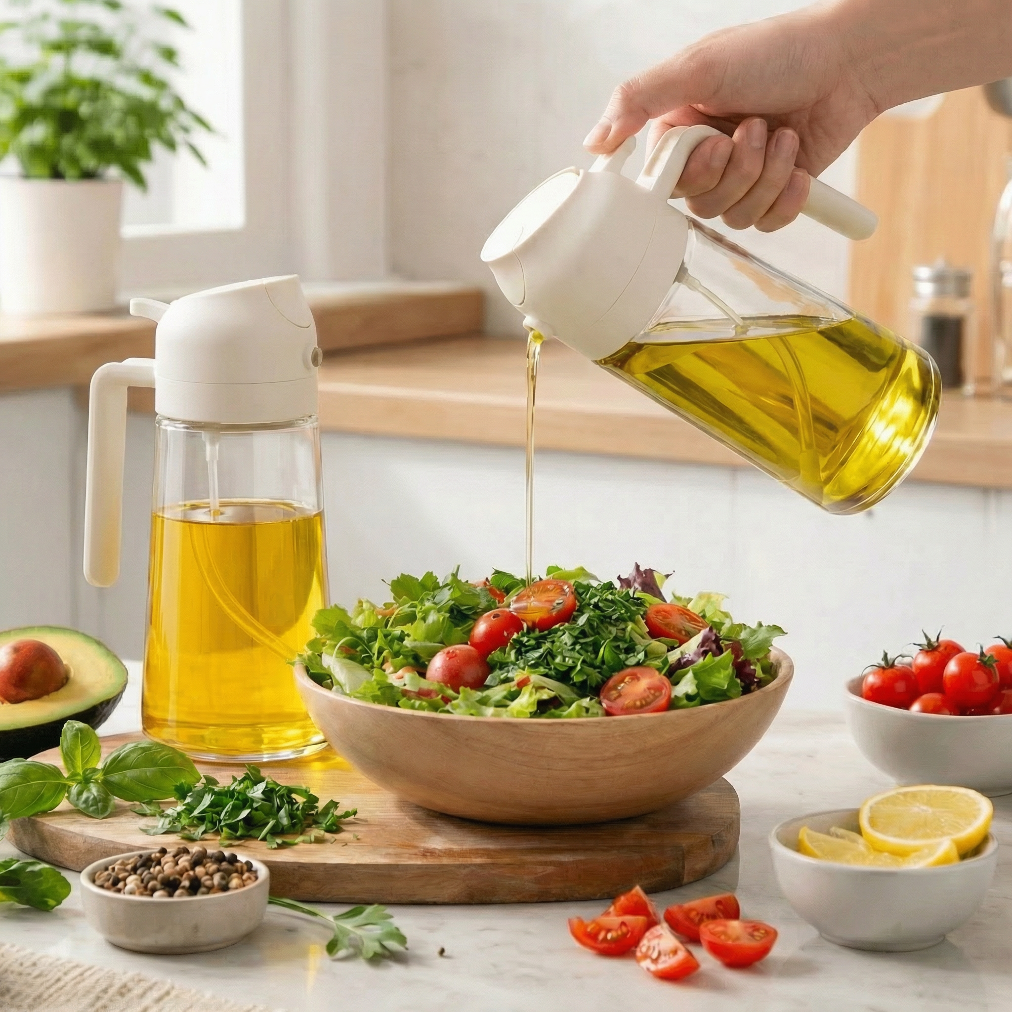 2-Pack 16oz 2-in-1 Glass Olive Oil Sprayer & Dispenser