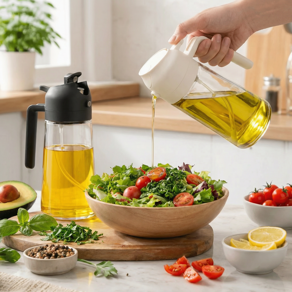 2-Pack 16oz 2-in-1 Glass Olive Oil Sprayer & Dispenser