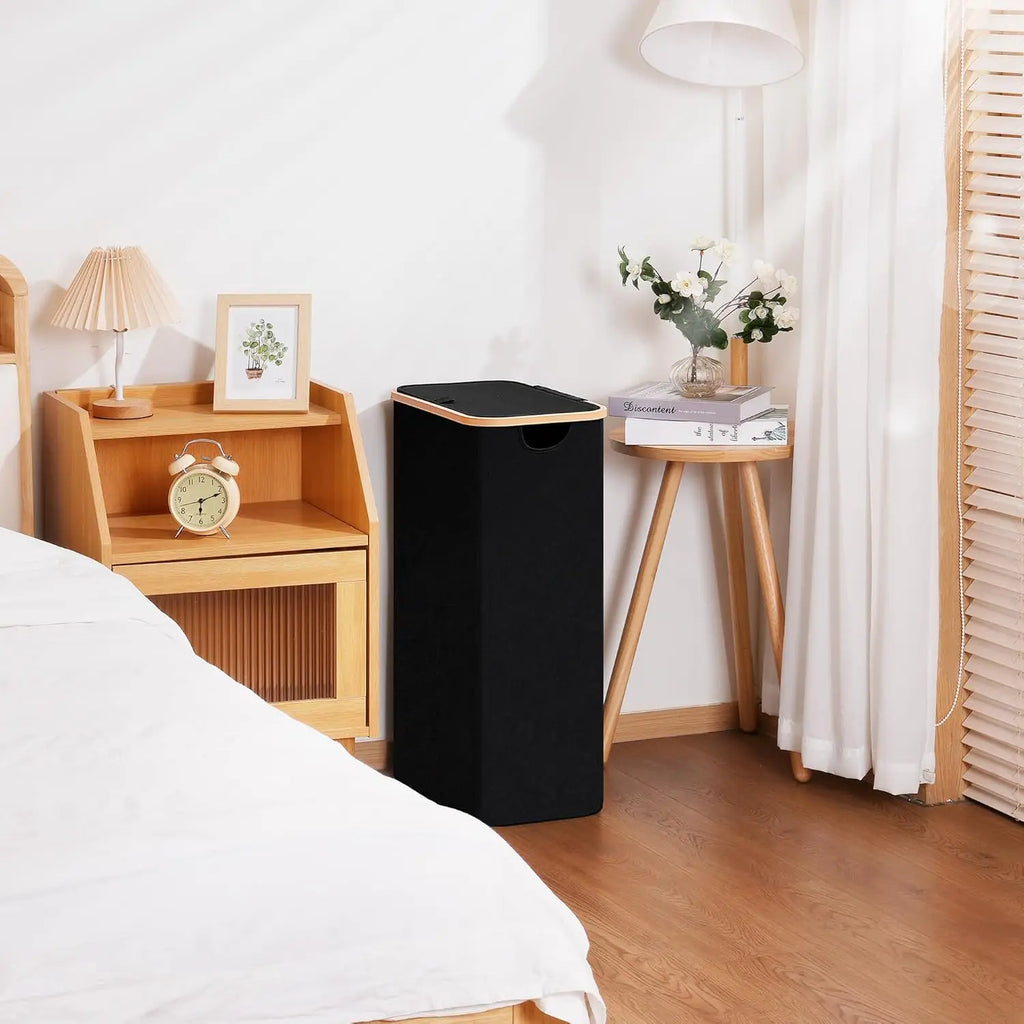Slim Laundry Basket with Lid, Narrow Hamper for Tight Spaces, 19.8 Gallon Black