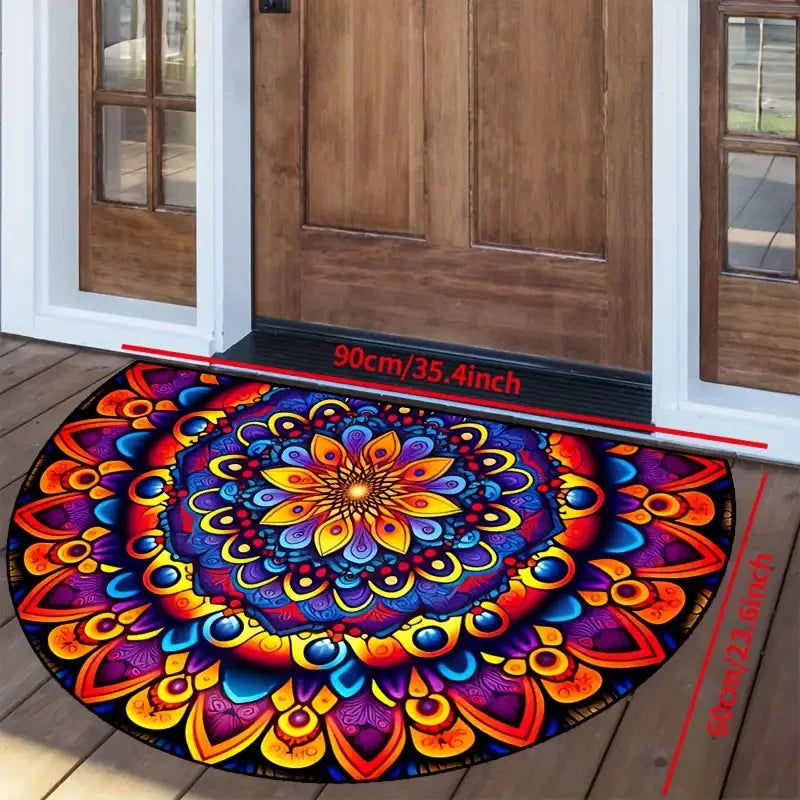 VIKAMA Flower Floor Mats Half Circle Printed Dirty Resistant