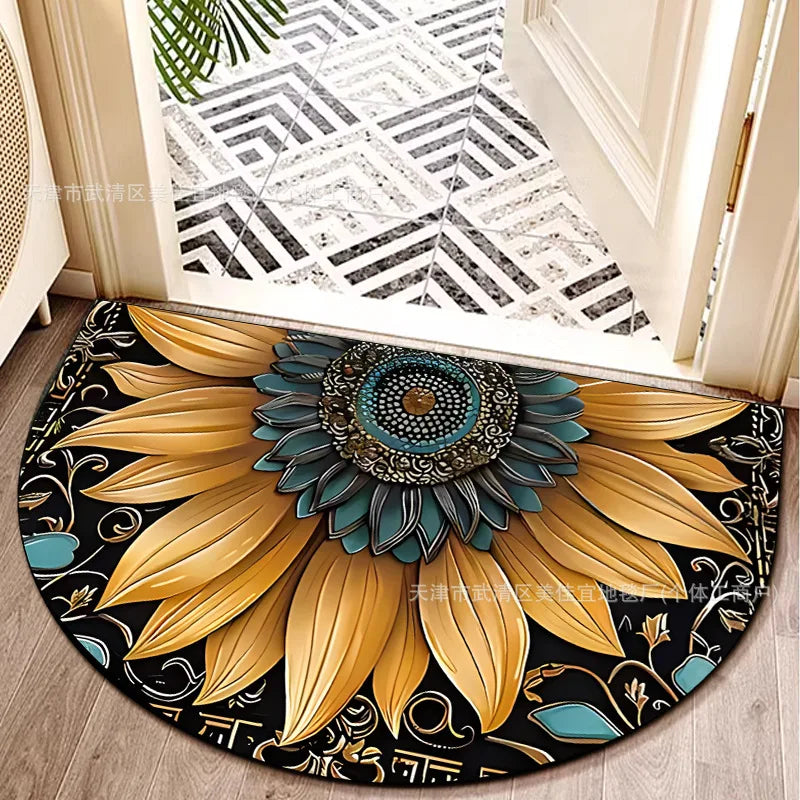 VIKAMA Flower Floor Mats Half Circle Printed Dirty Resistant