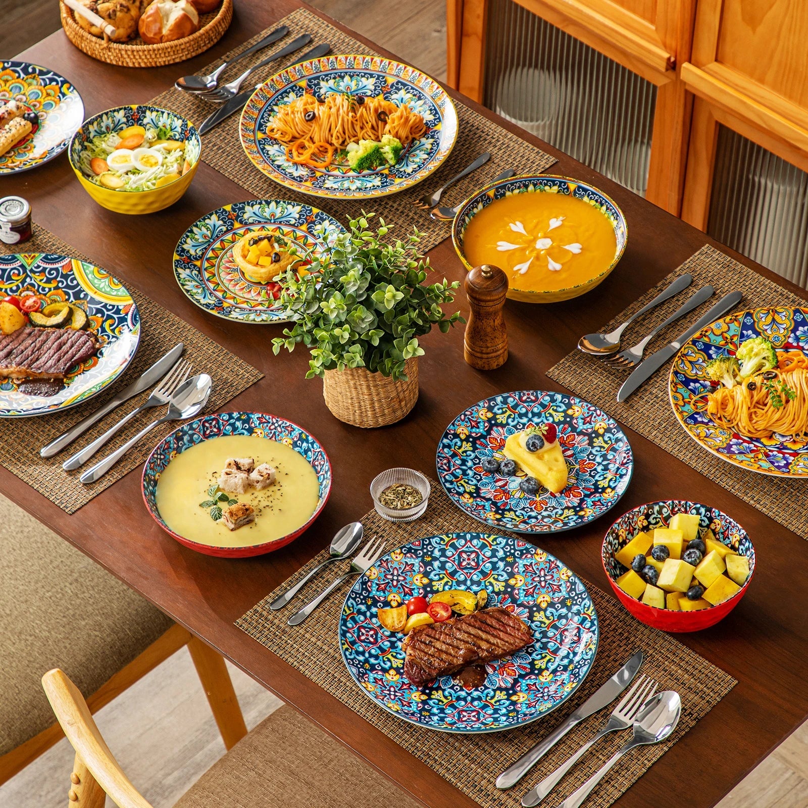 MALACASA Ceramic Dinnerware Set Bohemian Style For Six