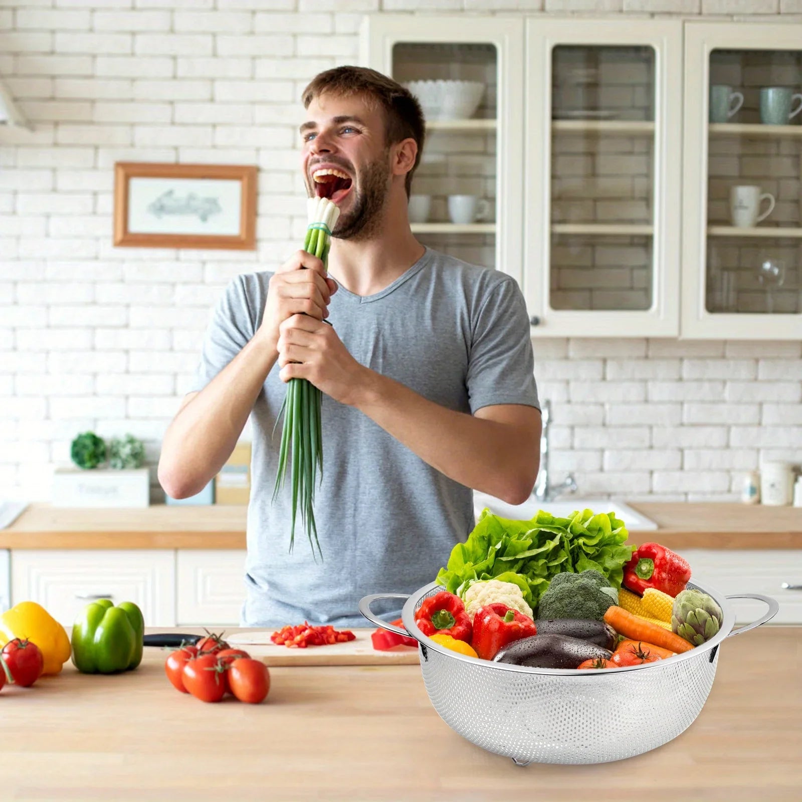 Kitchen Colander Fruit Wash Strainer Stainless Steel Strainer Basket Vegetable Washing Colander
