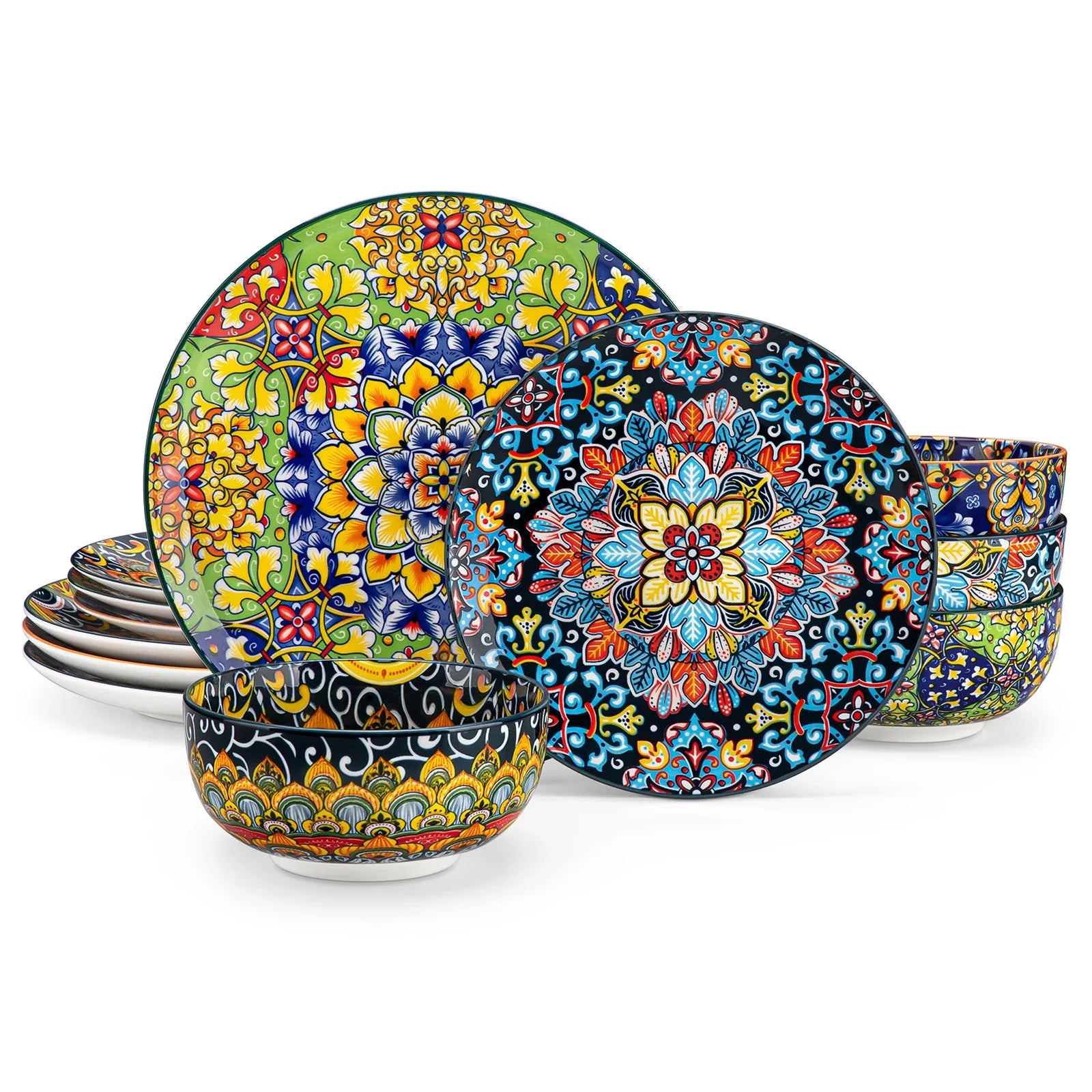 MALACASA Ceramic Dinnerware Set Bohemian Style For Six