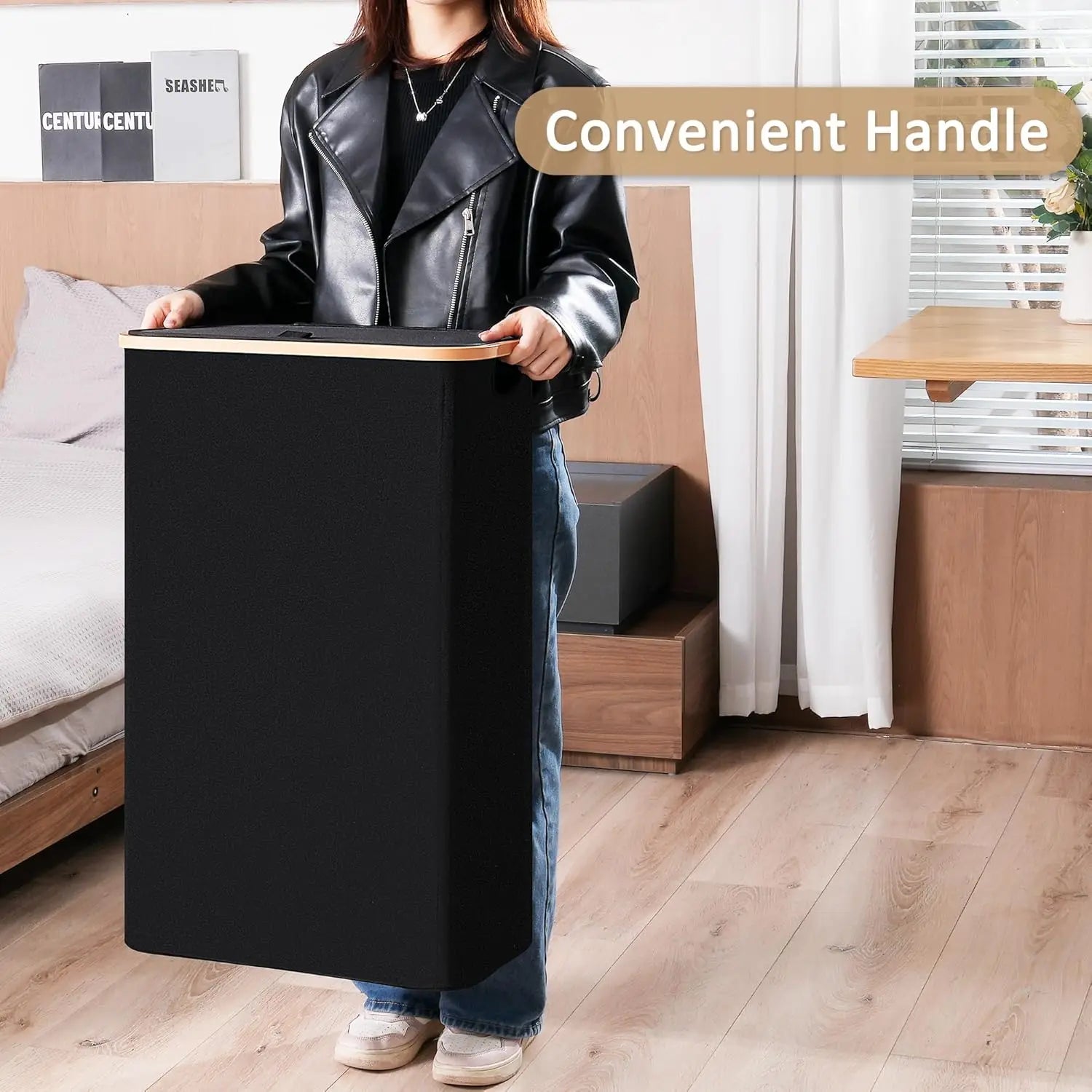 Slim Laundry Basket with Lid, Narrow Hamper for Tight Spaces, 19.8 Gallon Black