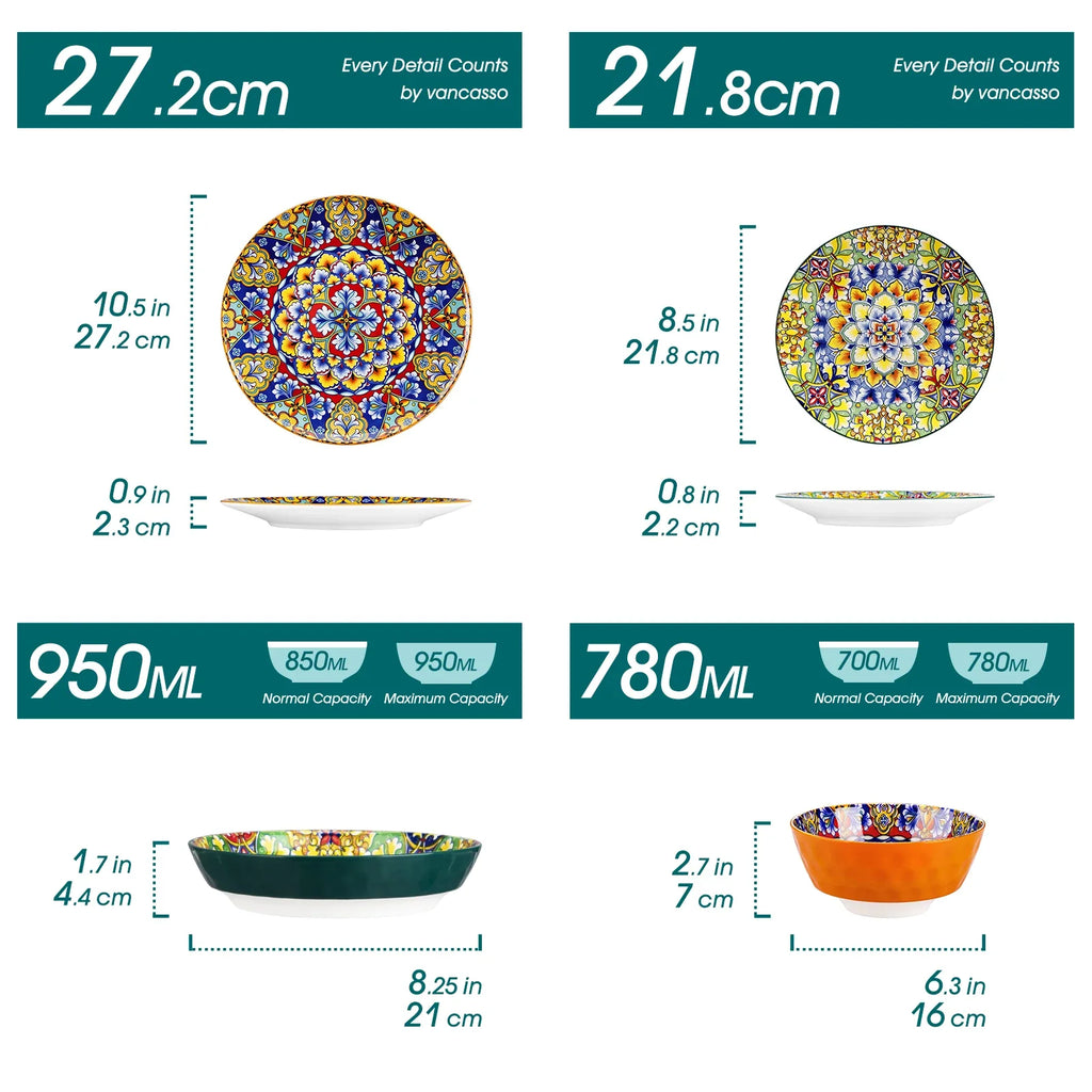 MALACASA Ceramic Dinnerware Set Bohemian Style For Six