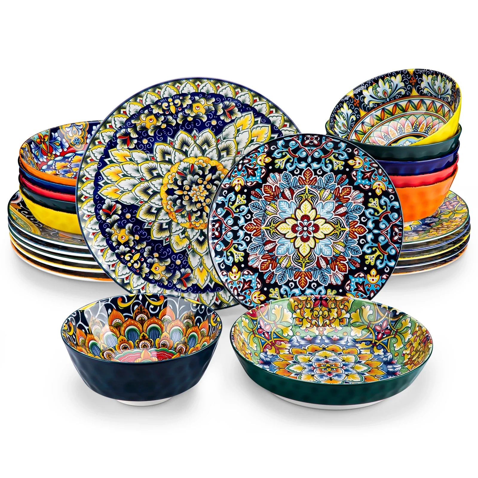 MALACASA Ceramic Dinnerware Set Bohemian Style For Six