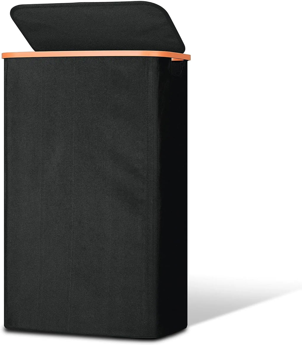 Slim Laundry Basket with Lid, Narrow Hamper for Tight Spaces, 19.8 Gallon Black