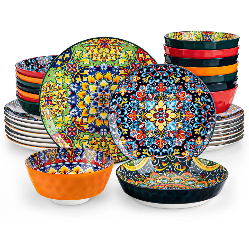 MALACASA Ceramic Dinnerware Set Bohemian Style For Six