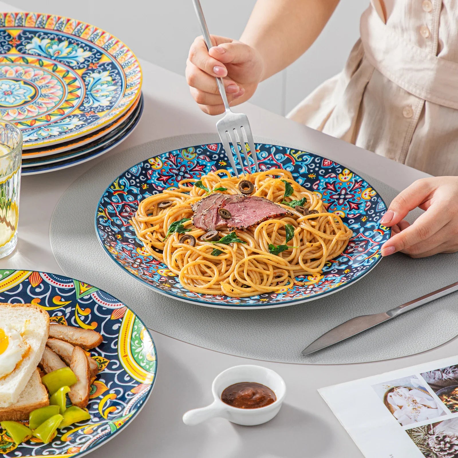MALACASA Ceramic Dinnerware Set Bohemian Style For Six