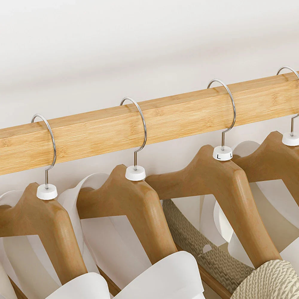 Bamboo Clothes Rail Rack Double Hanging Rails on Wheels with Storage