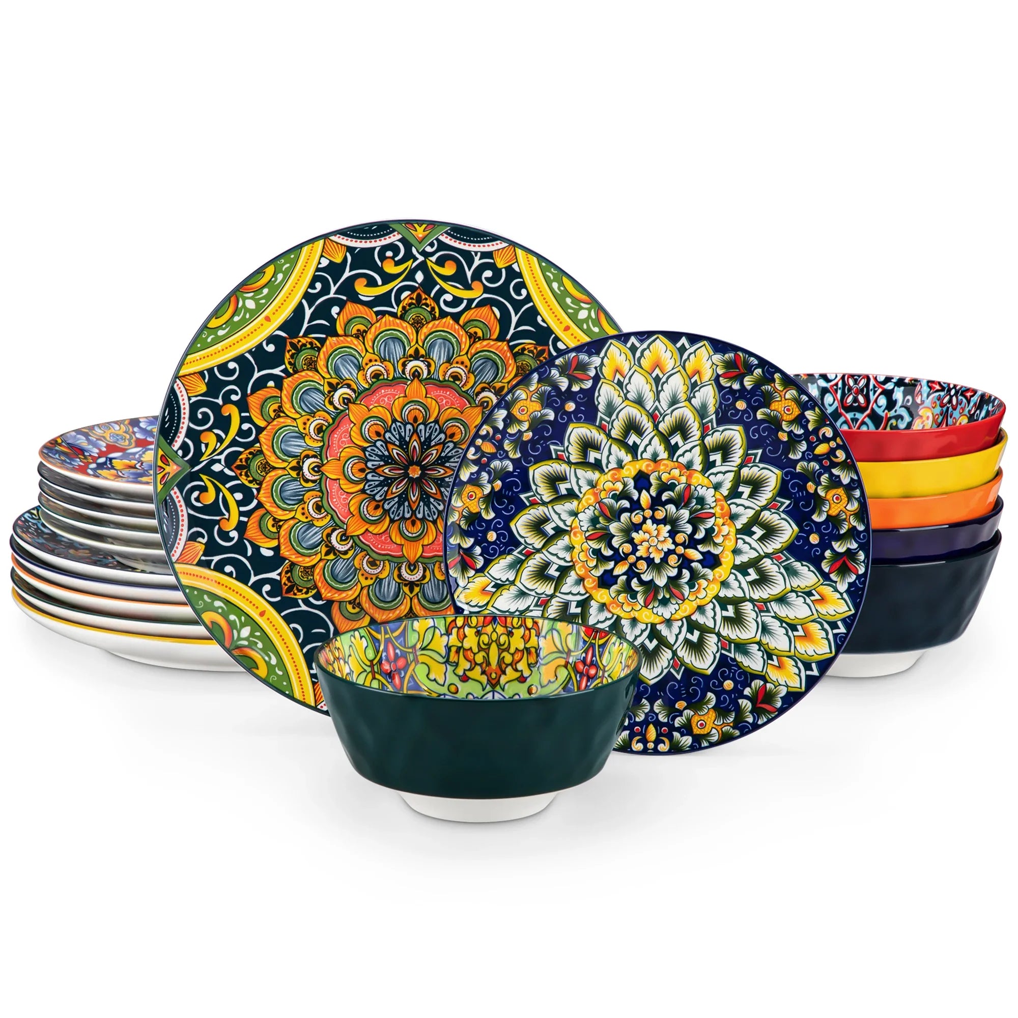 MALACASA Ceramic Dinnerware Set Bohemian Style For Six