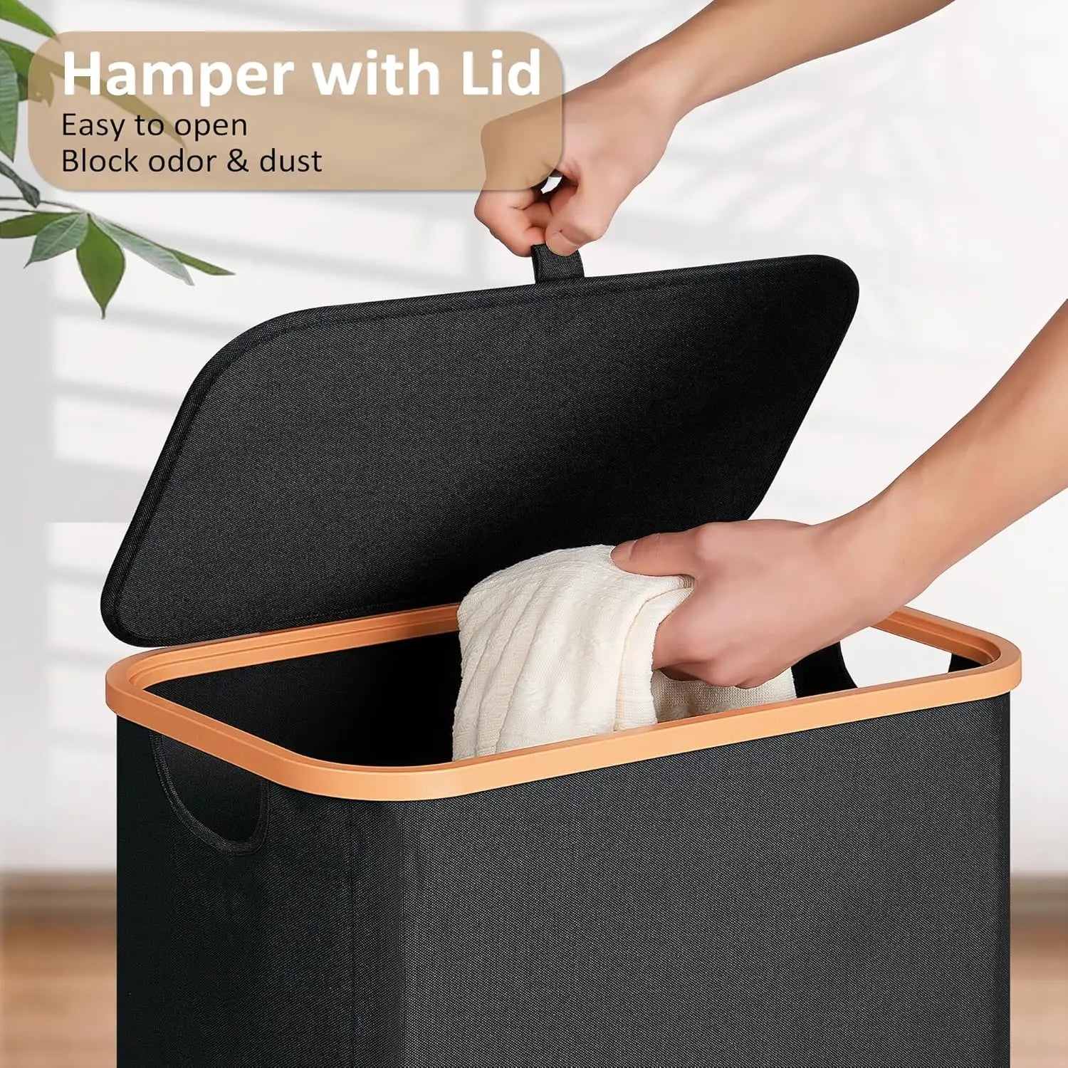 Slim Laundry Basket with Lid, Narrow Hamper for Tight Spaces, 19.8 Gallon Black