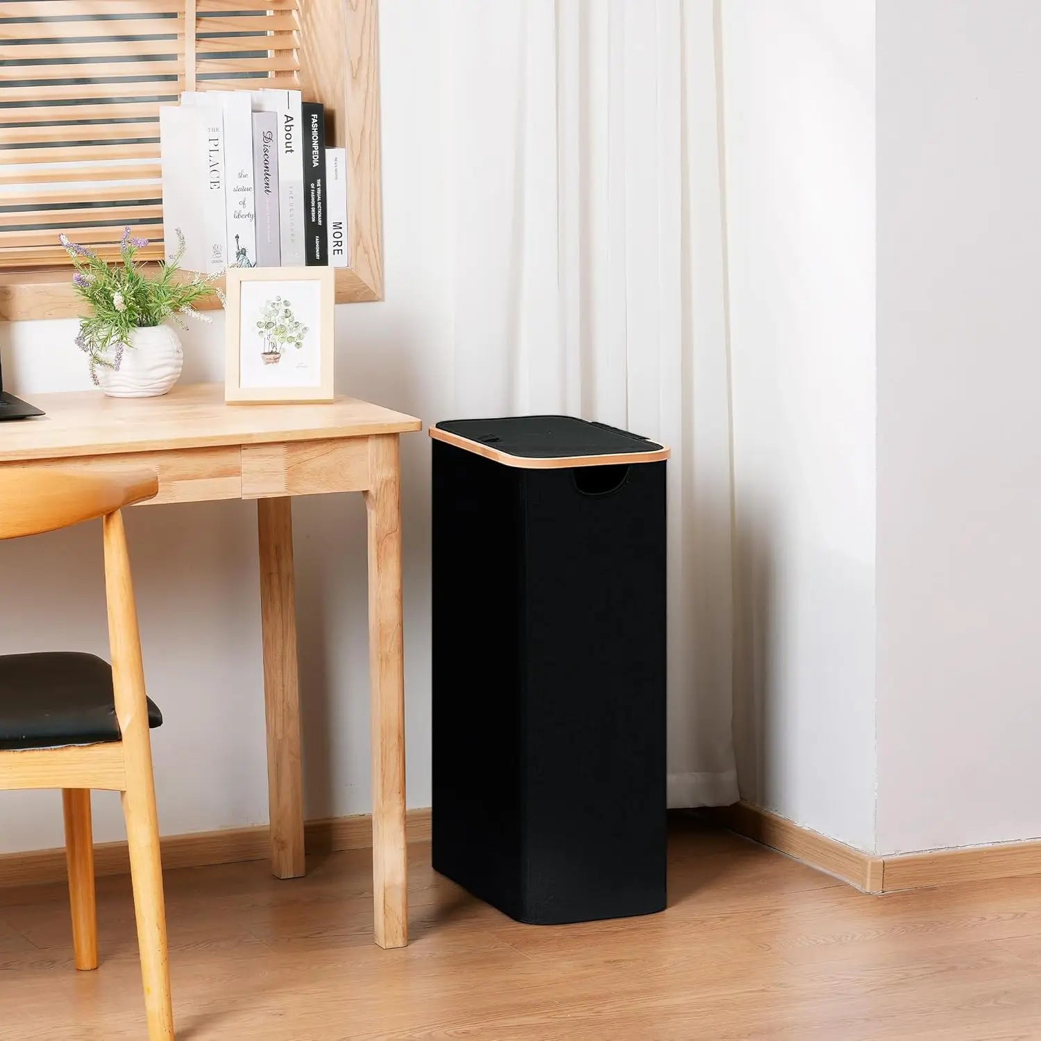 Slim Laundry Basket with Lid, Narrow Hamper for Tight Spaces, 19.8 Gallon Black