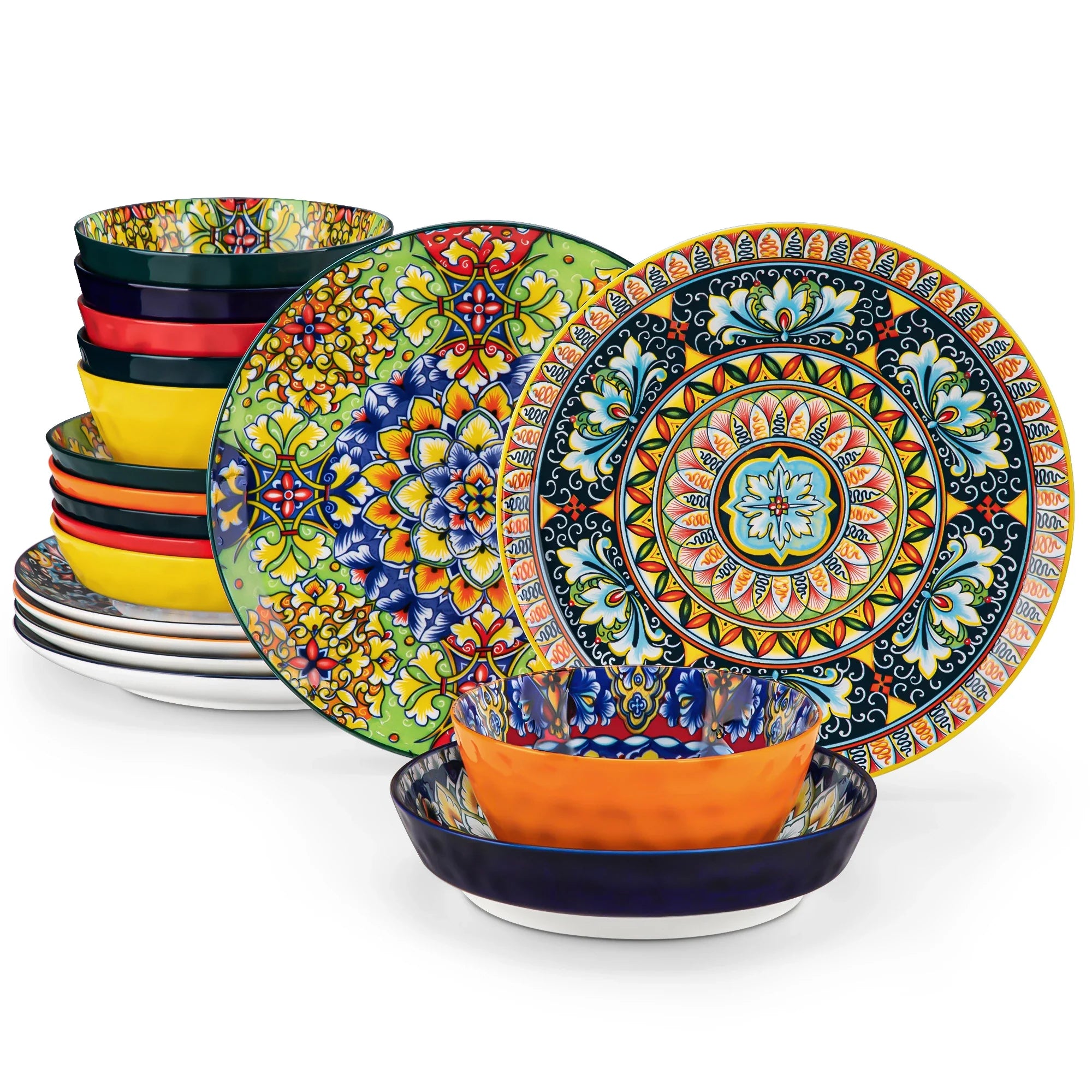 MALACASA Ceramic Dinnerware Set Bohemian Style For Six