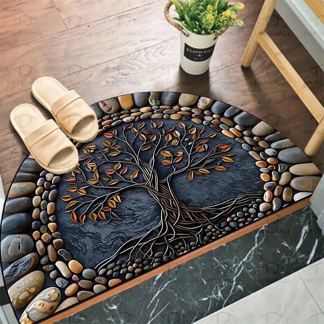 VIKAMA Flower Floor Mats Half Circle Printed Dirty Resistant
