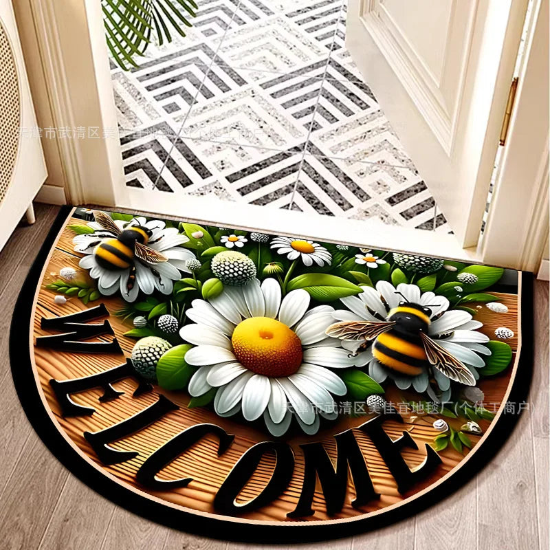 VIKAMA Flower Floor Mats Half Circle Printed Dirty Resistant