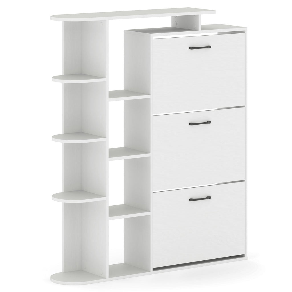 Shoe Cabinet with Open Shelves Modern Shoe Organizer with 3 Flip Drawers