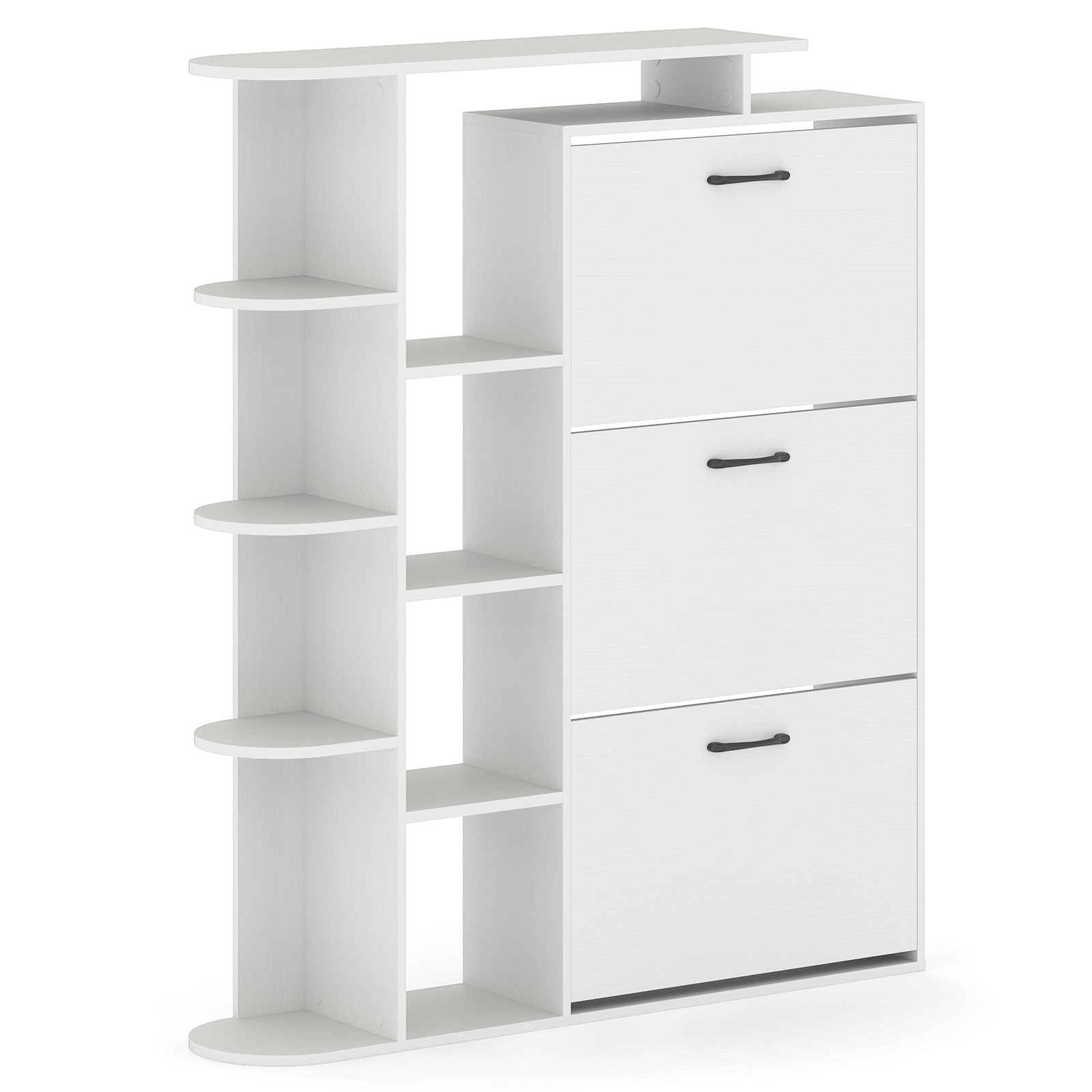 Shoe Cabinet with Open Shelves Modern Shoe Organizer with 3 Flip Drawers
