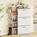 Shoe Cabinet with Open Shelves Modern Shoe Organizer with 3 Flip Drawers