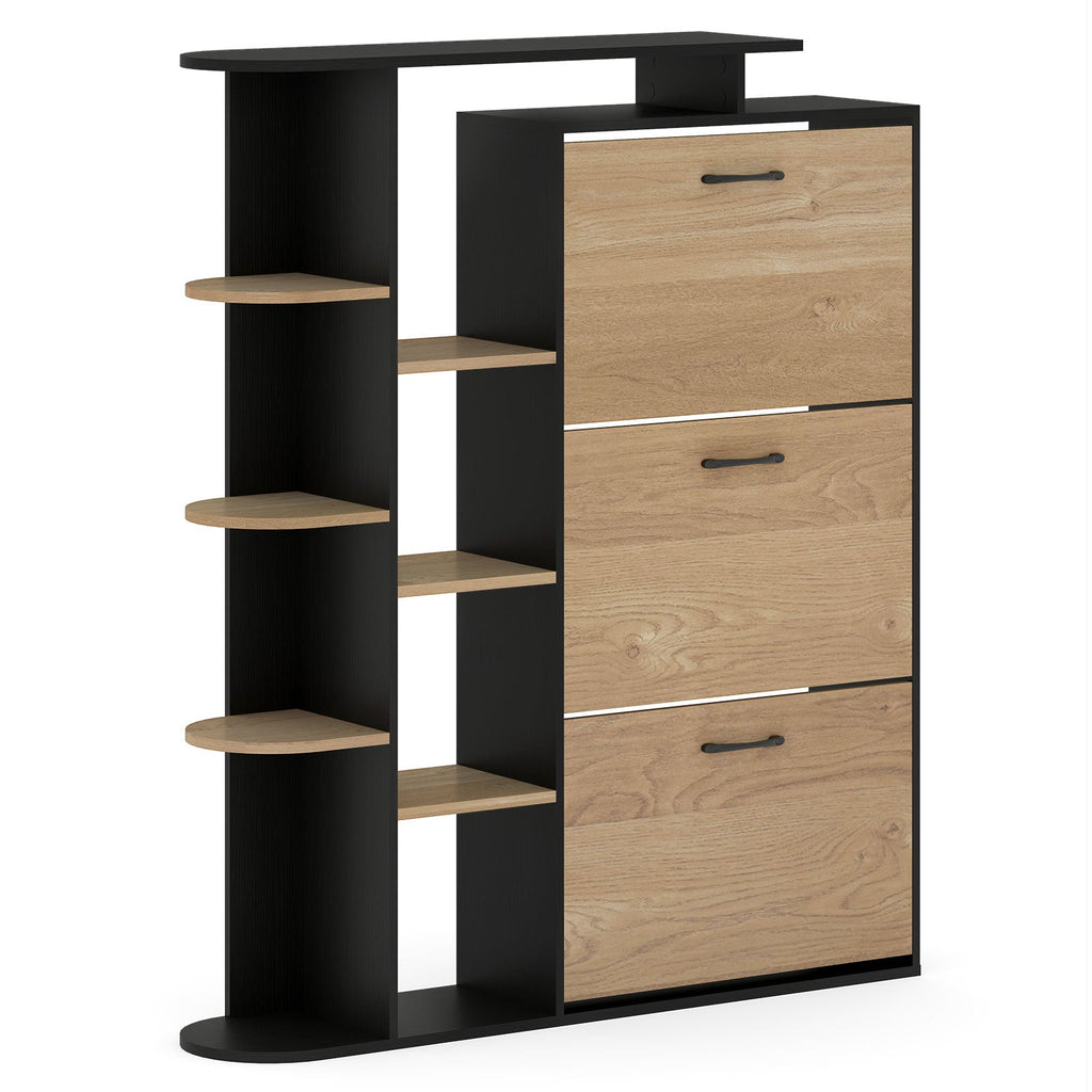 Shoe Cabinet with Open Shelves Modern Shoe Organizer with 3 Flip Drawers