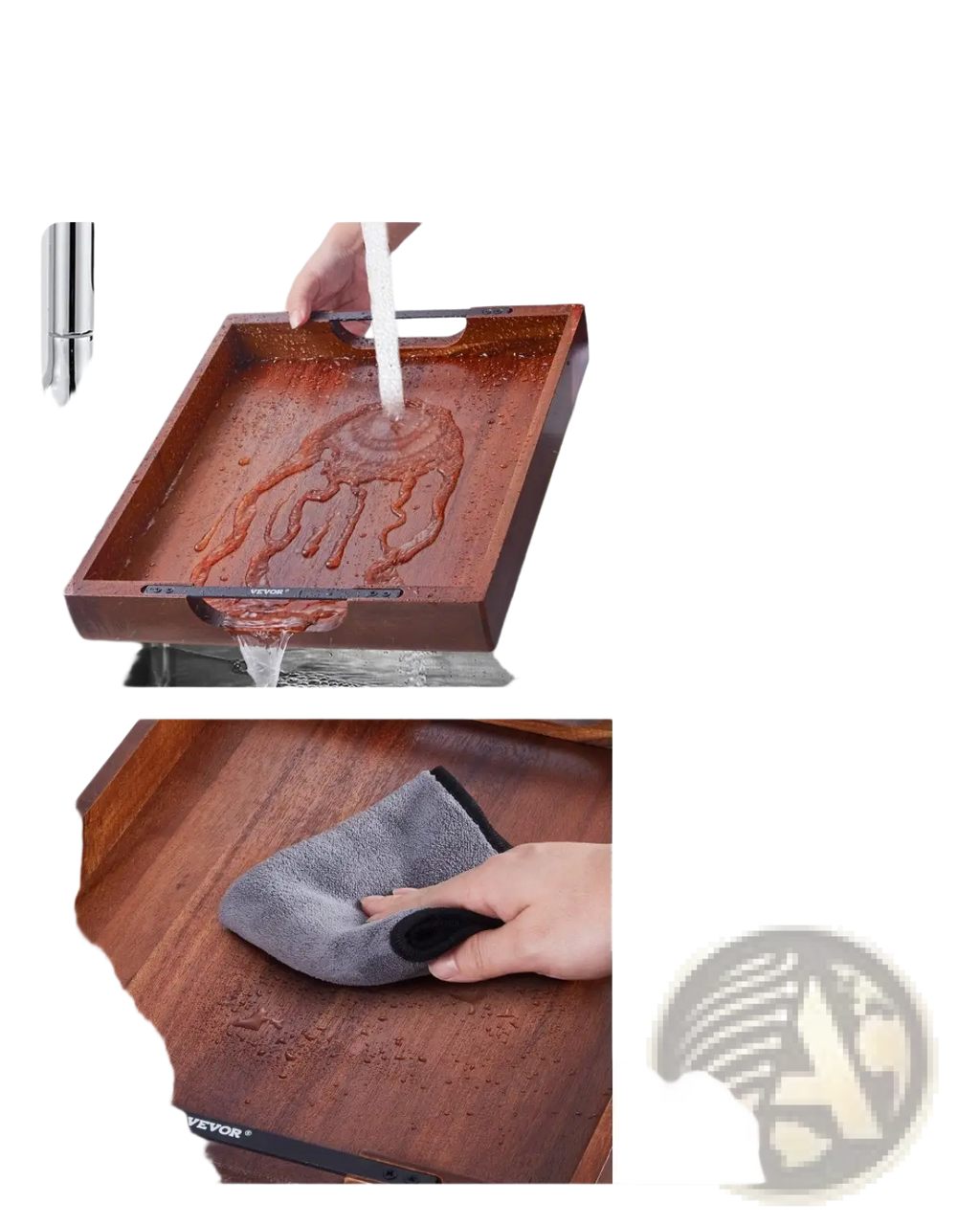 Acacia Wood Serving Tray with Black Metal Handles