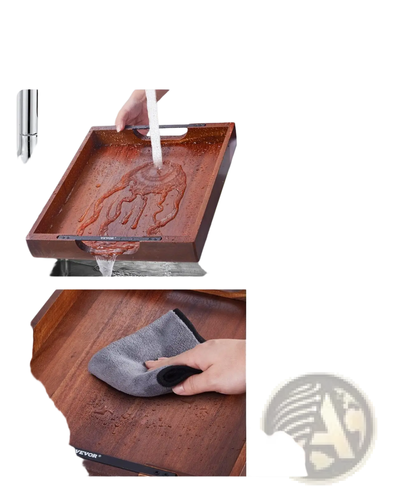 Acacia Wood Serving Tray with Black Metal Handles