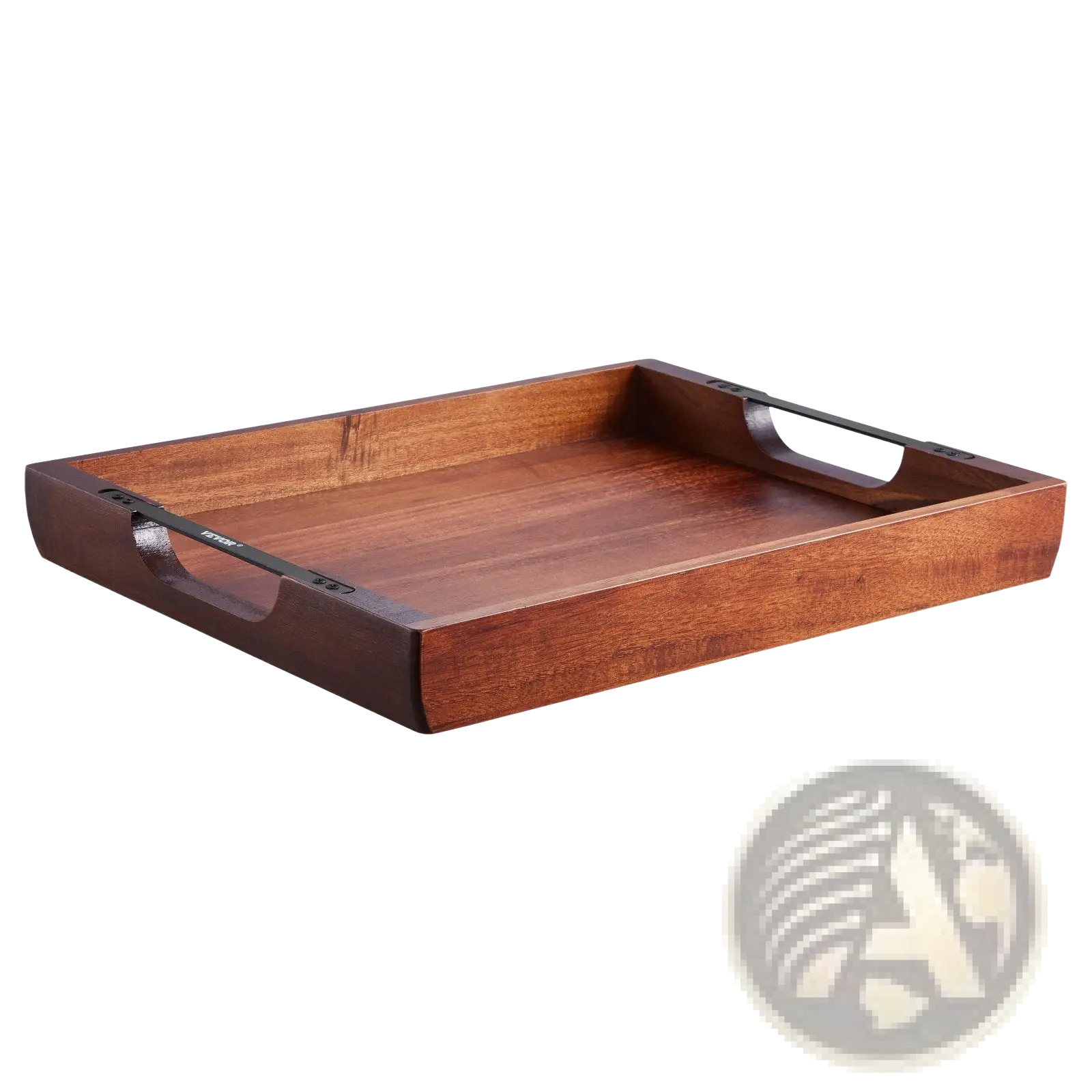 Acacia Wood Serving Tray with Black Metal Handles