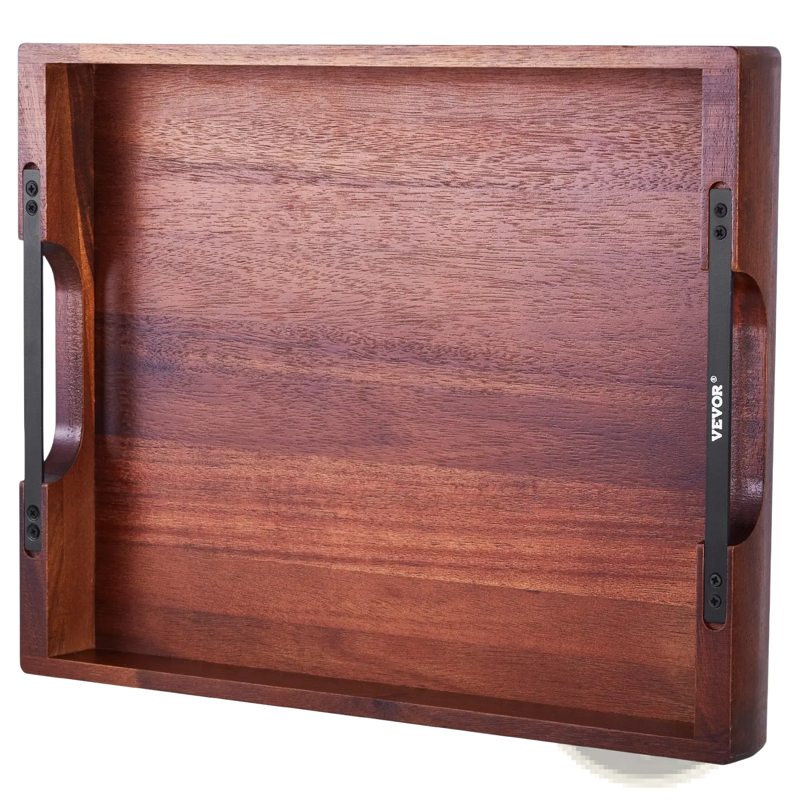 Acacia Wood Serving Tray with Black Metal Handles
