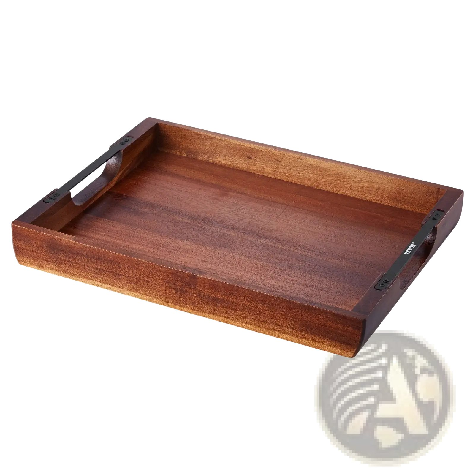 Acacia Wood Serving Tray with Black Metal Handles