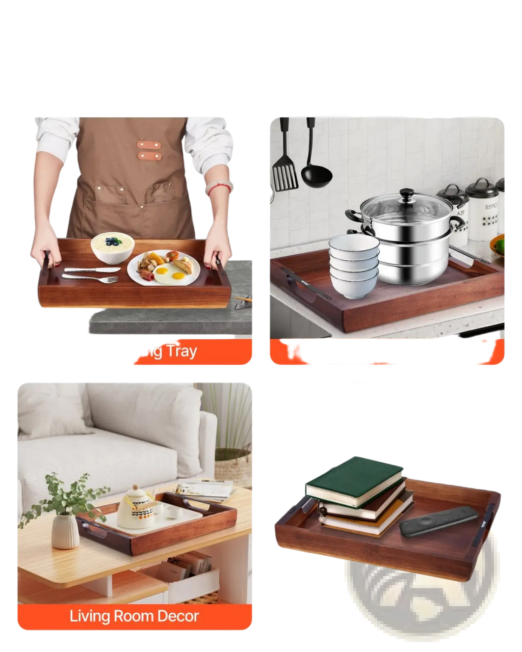 Acacia Wood Serving Tray with Black Metal Handles