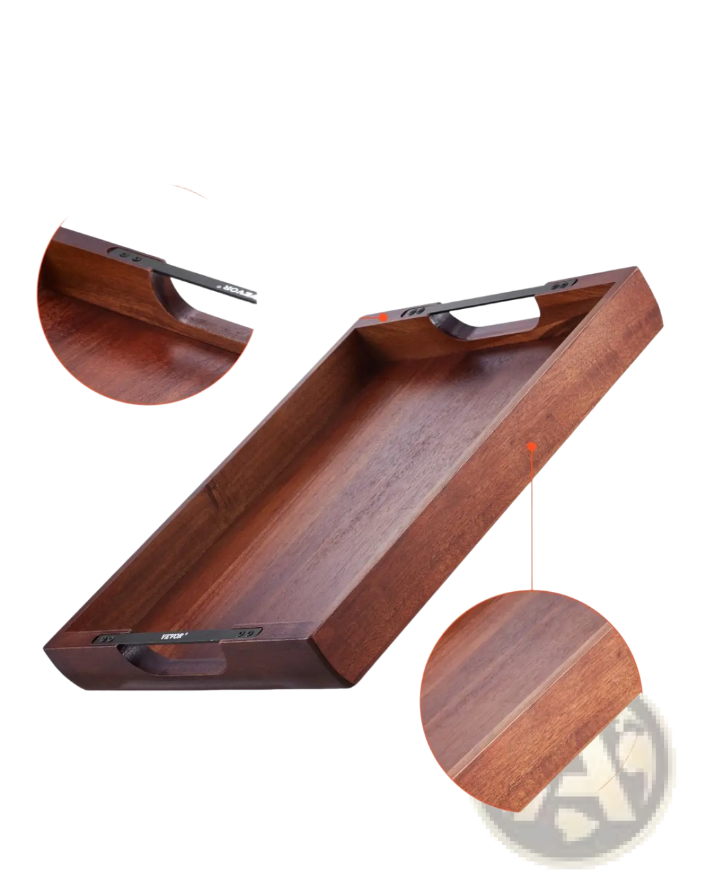 Acacia Wood Serving Tray with Black Metal Handles