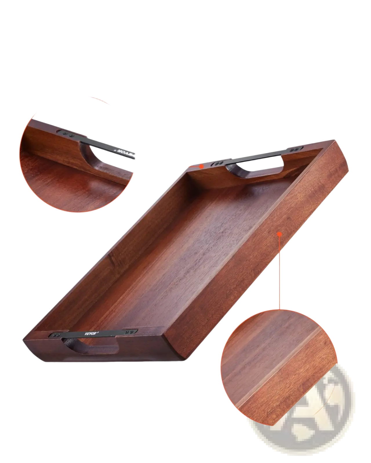Acacia Wood Serving Tray with Black Metal Handles