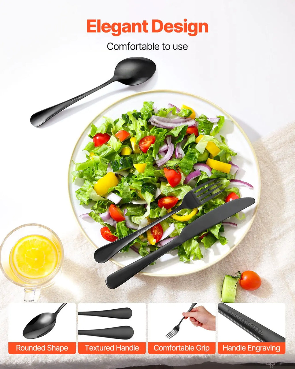 Black Silverware Set 30 Piece Stainless Steel for 6