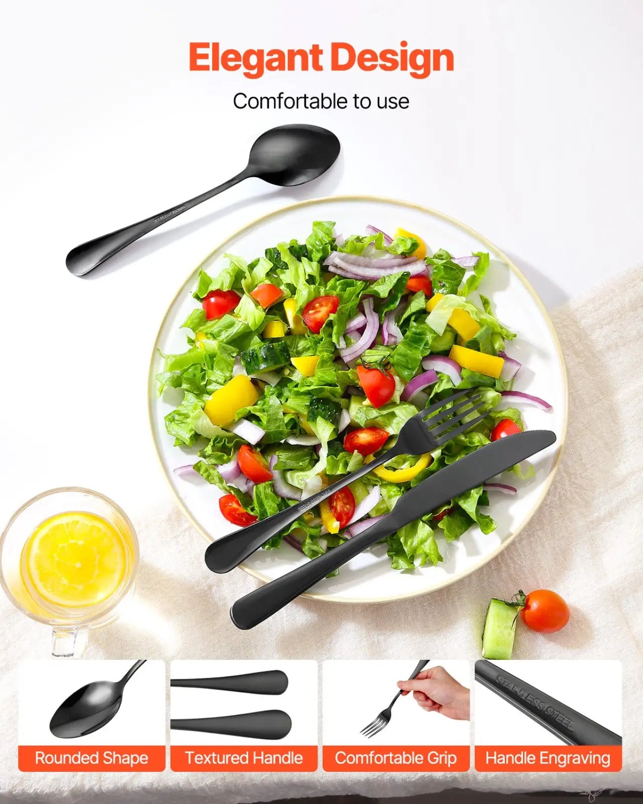 Black Silverware Set 30 Piece Stainless Steel for 6